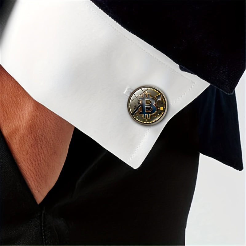 Bitcoin Round Metal Cufflinks for Men