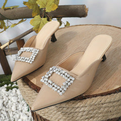 Women's Rhinestone Buckle Kitten Heels Dress Sandals