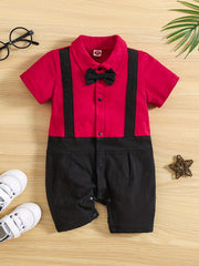Baby Boy's Cotton Romper with Bowtie Collar