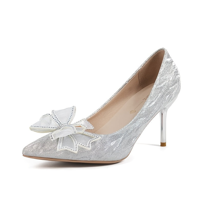 Women's Glitter Bow High Heels Stiletto Pumps
