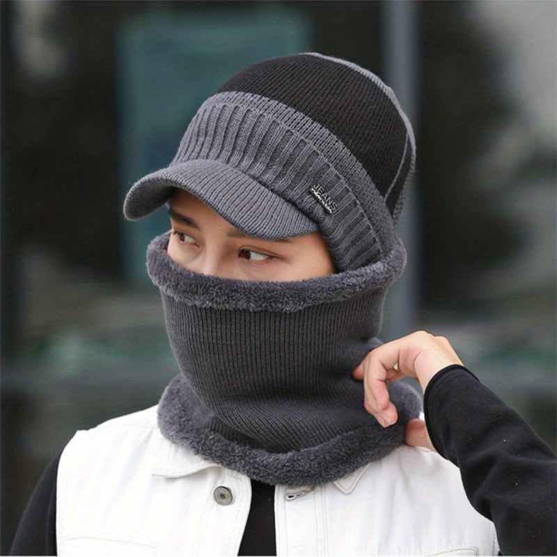 Outdoor Striped Warm Hat with Velvet Neck