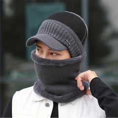 Outdoor Striped Warm Hat with Velvet Neck