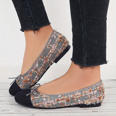 Women's Bowknot Ballet Flats Soft Sole Slip On Colorblock Flats