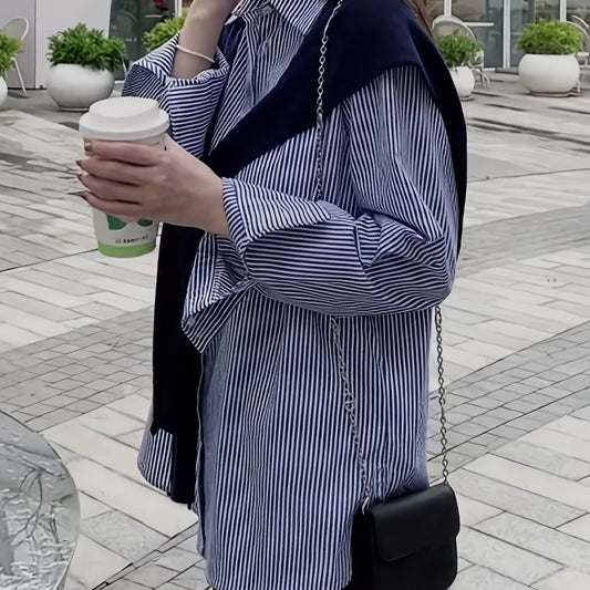Striped Print Button Front Shirt for Women