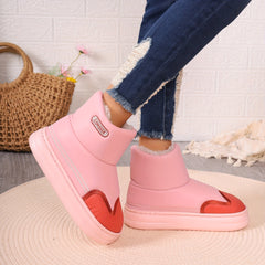 Pink Plus Fleece Warm Snow Boots Non slip Medium Tube Snow Boots