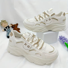 Women's Smiling Face Pattern Chunky Sneakers Lace Up Running Shoes Platform