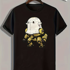 Robotic Cartoon Print Men's Graphic T-shirt - Casual Comfy Tee