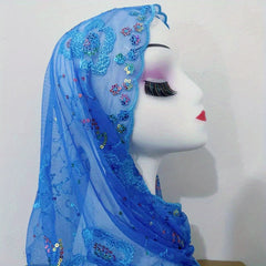 Flower Embroidery Mesh Head Scarf Lace Hijab Ramadan Turban