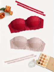 2 Pack Plus Size Bra Set Women's Plus Striped Lace Underwire T shirt Bra Set