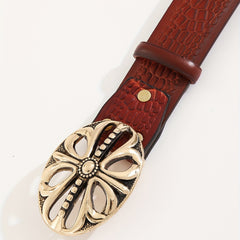 Men's Flowers Pattern Buckle Belt Casual Business Decorative Accessories