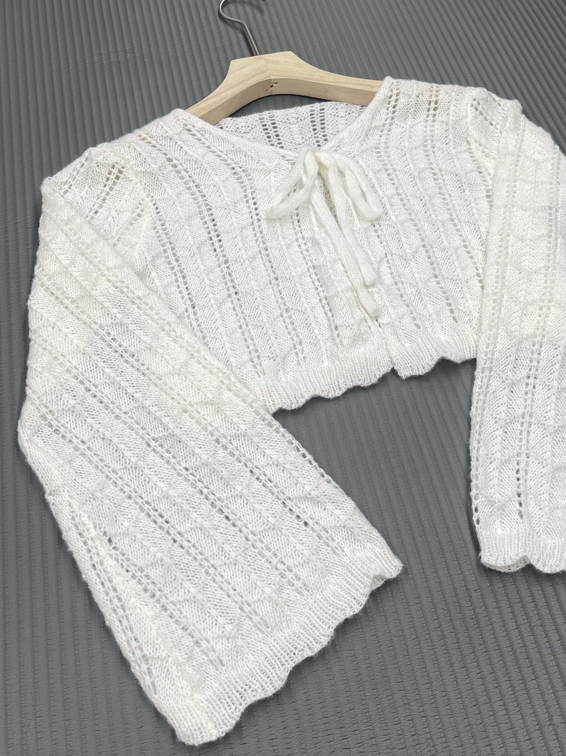 Tie Front Knit Cardigan V Neck Sweater Women's Clothing