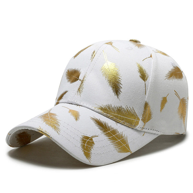 Unisex Hip-hop Hat Peaked Cap Curved Brim Bronzing Silver Feather Baseball Cap