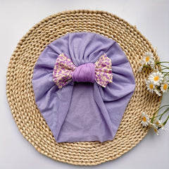 Soft Elastic Strip Flower Baby Hat Pink Bow Girl