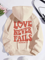 Love Never Falls Hoodie, Drawstring Sweatshirt