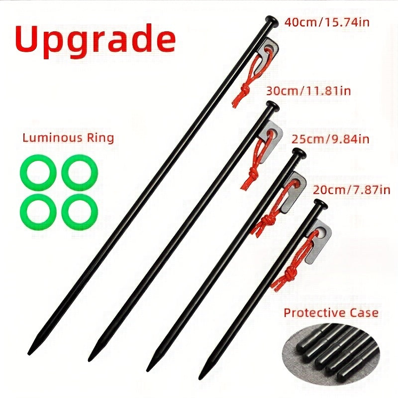 6pcs Upgraded Ground Nails Tent Pegs With Luminous Rings Steel Stakes
