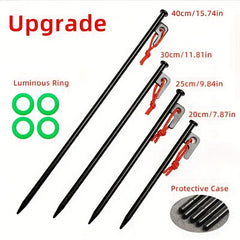 6pcs Upgraded Ground Nails Tent Pegs With Luminous Rings Steel Stakes
