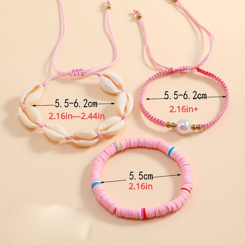 3pcs Seashell Clay Beads Bracelet Set Ocean Style Hand Ornament
