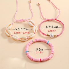 3pcs Seashell Clay Beads Bracelet Set Ocean Style Hand Ornament