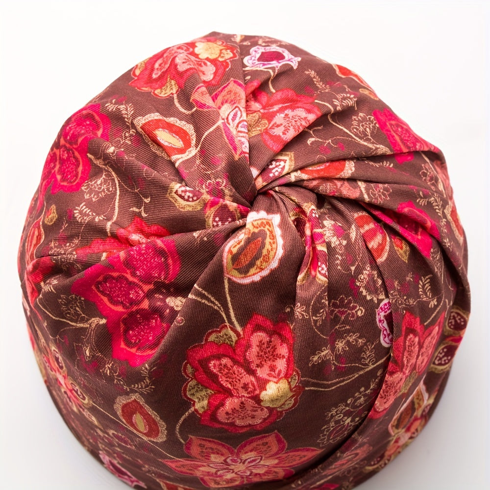 Flower Print Casual Beanie Vintage Boho Skull Cap Soft Neck Gaiter
