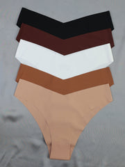 5 Seamless Solid Briefs Comfy Stretchy Intimates Panties