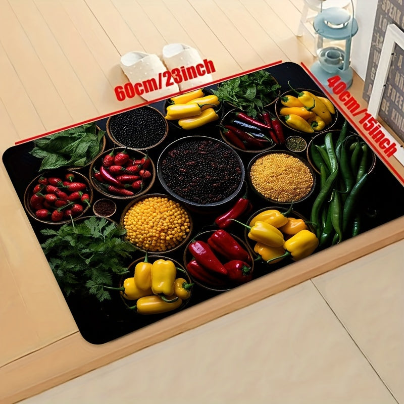 Vegetables Grains Kitchen Mat Colorful Pattern Carpet Realist Style Washable Rug