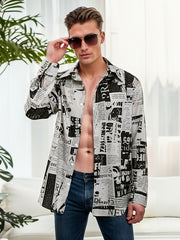 Men's Newspaper Print Casual Shirt