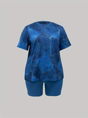 Denim Print Short Sleeve Top & Shorts Set