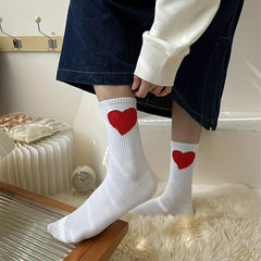 6 Pairs Heart Print Mid Tube Socks Women's Stockings