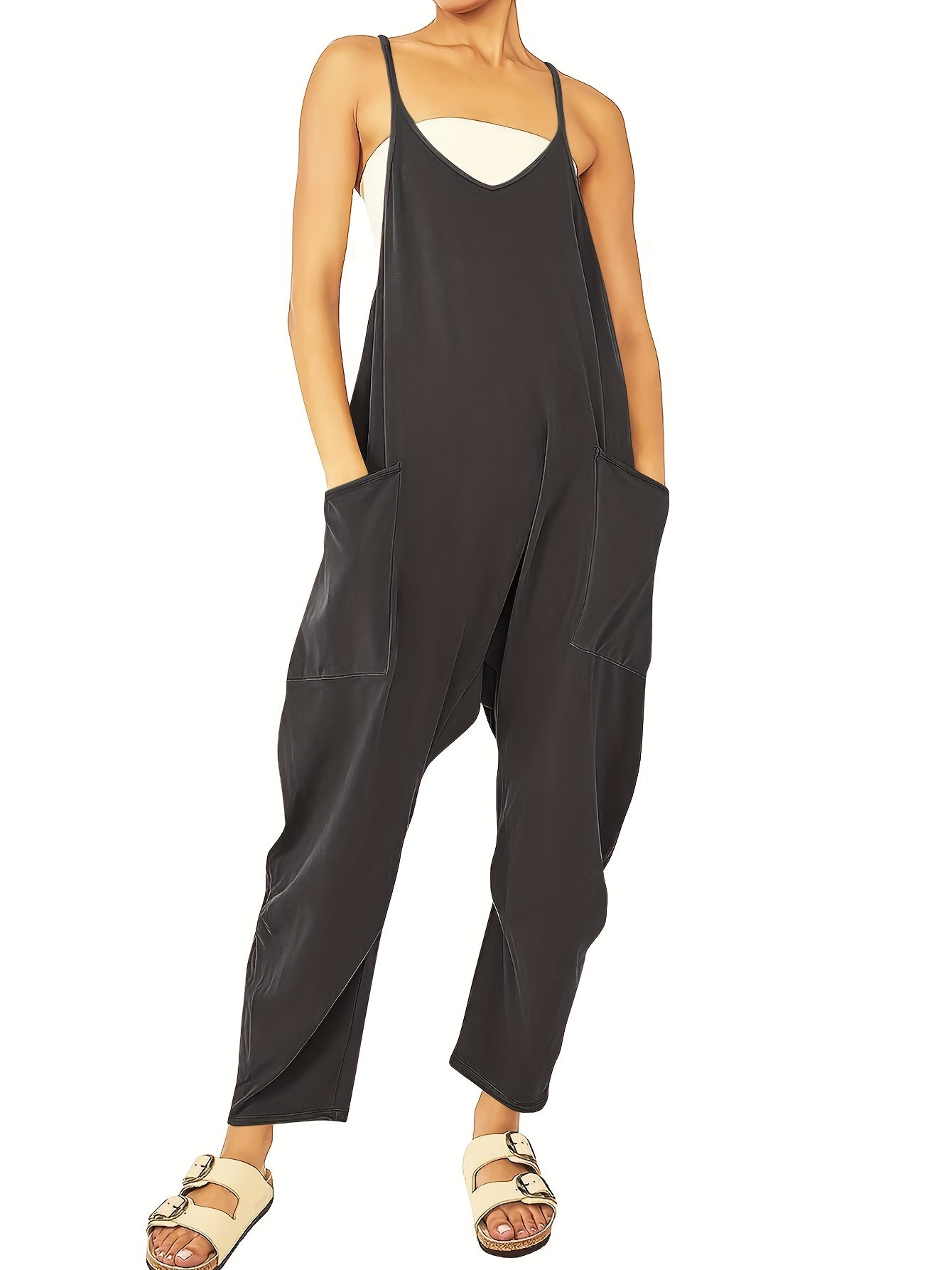 Solid Casual Jumpsuit For Summer & Spring Women's Clothing