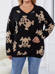 Halloween Skull Print V Neck Sweater Long Sleeve