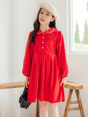 Cotton Girls Vintage Collar Long Sleeve Dress Kids Clothes