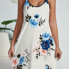 Floral Print Nightdress Crew Neck Sleep Dress