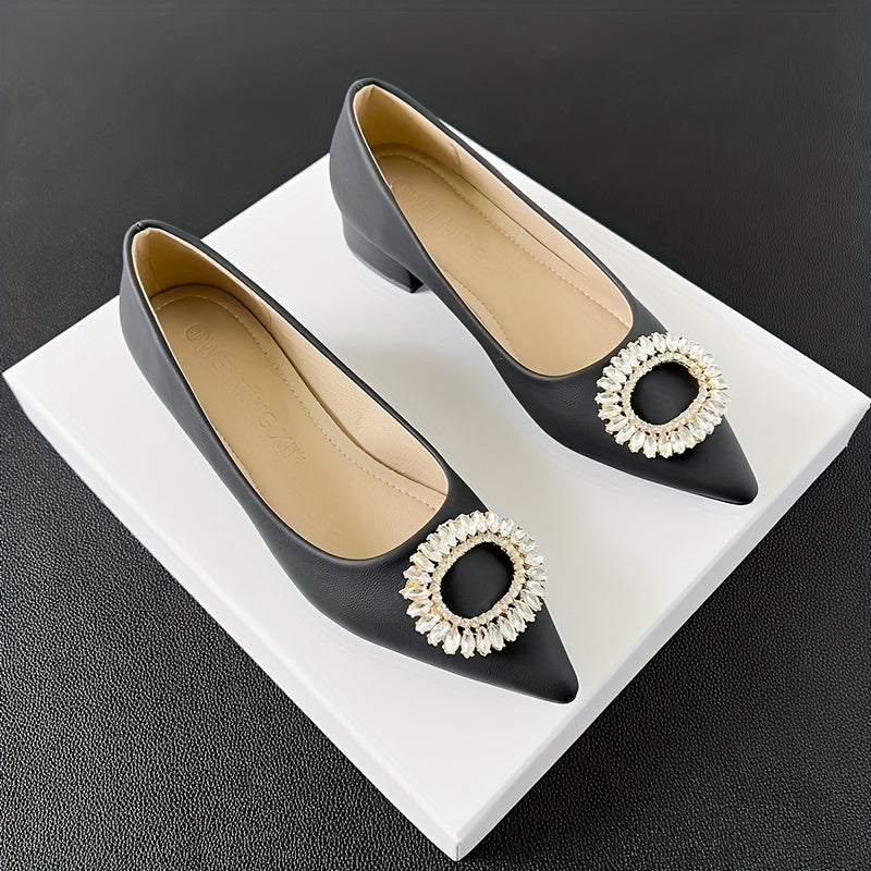 Women's Rhinestone Slip On Low Chunky Heel Shoes
