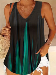 Colorblock Print Tank Top V Neck Summer Sleeveless Casual Top