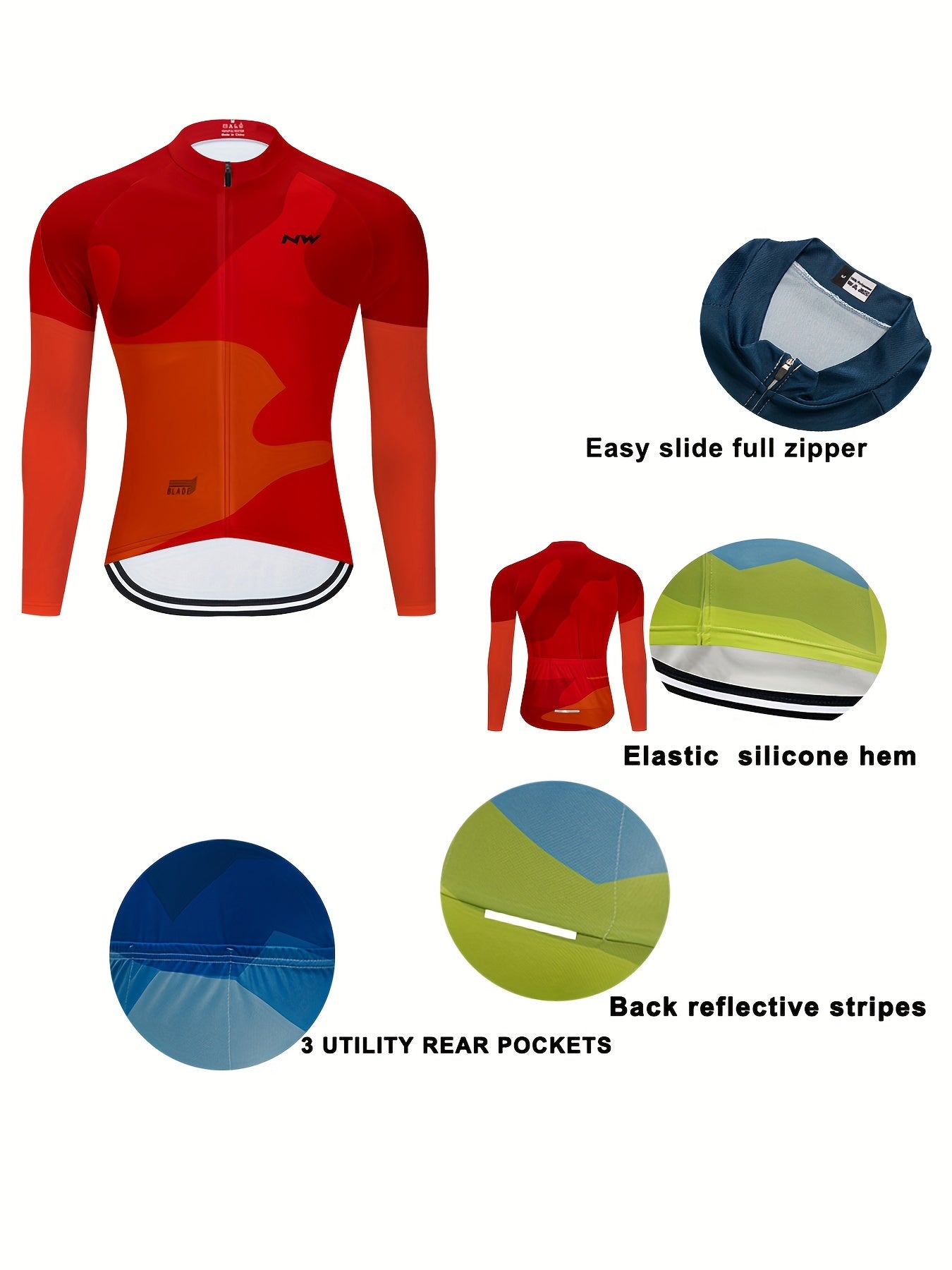 Men's Zip Up Cycling Jersey Long Sleeve Sports Clothing