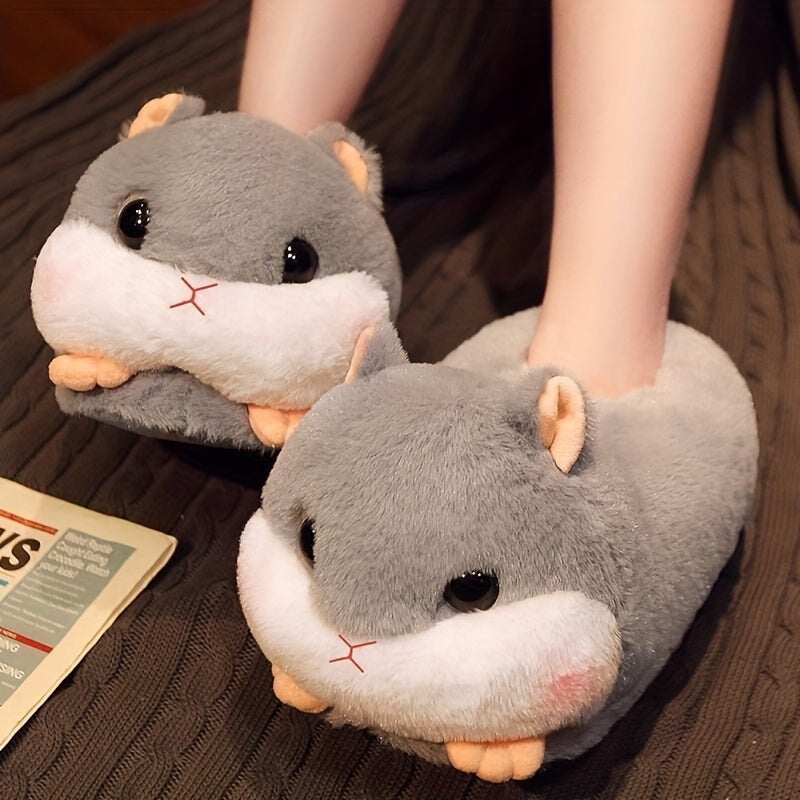 Women's Cartoon Hamster Slippers Plush Slip On Shoes