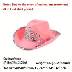 Y2K Western Cowgirl Cowboy Hat Rhinestone Crown Jazz Fedora Cap