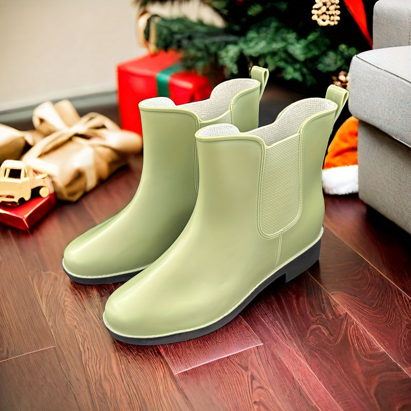 Solid Waterproof PVC Rain Boots Wear Resistance Non Slip Flat Short Water Shoes