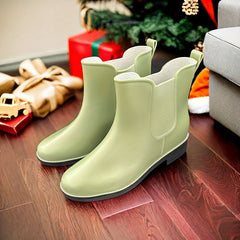 Solid Waterproof PVC Rain Boots Wear Resistance Non Slip Flat Short Water Shoes