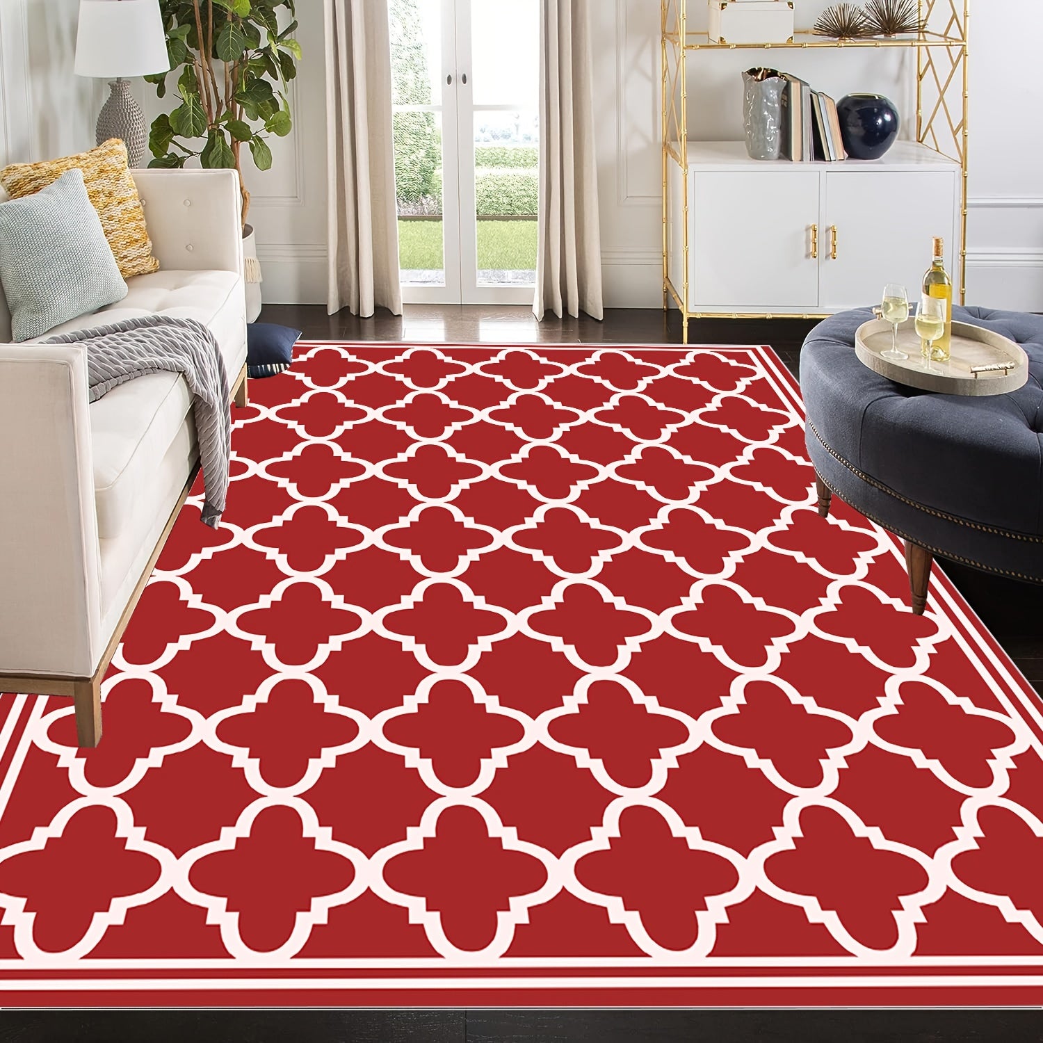 Trellis Collection Red Area Rug Contemporary Casual Abstract Area Rug