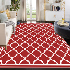 Trellis Collection Red Area Rug Contemporary Casual Abstract Area Rug
