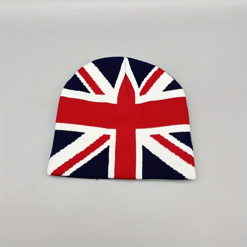 Fashionable Windproof Knit Beanie Hat With UK Flag Embroidery
