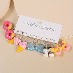 5 Pairs Cute Donut Ice Cream Earring Set for Girls