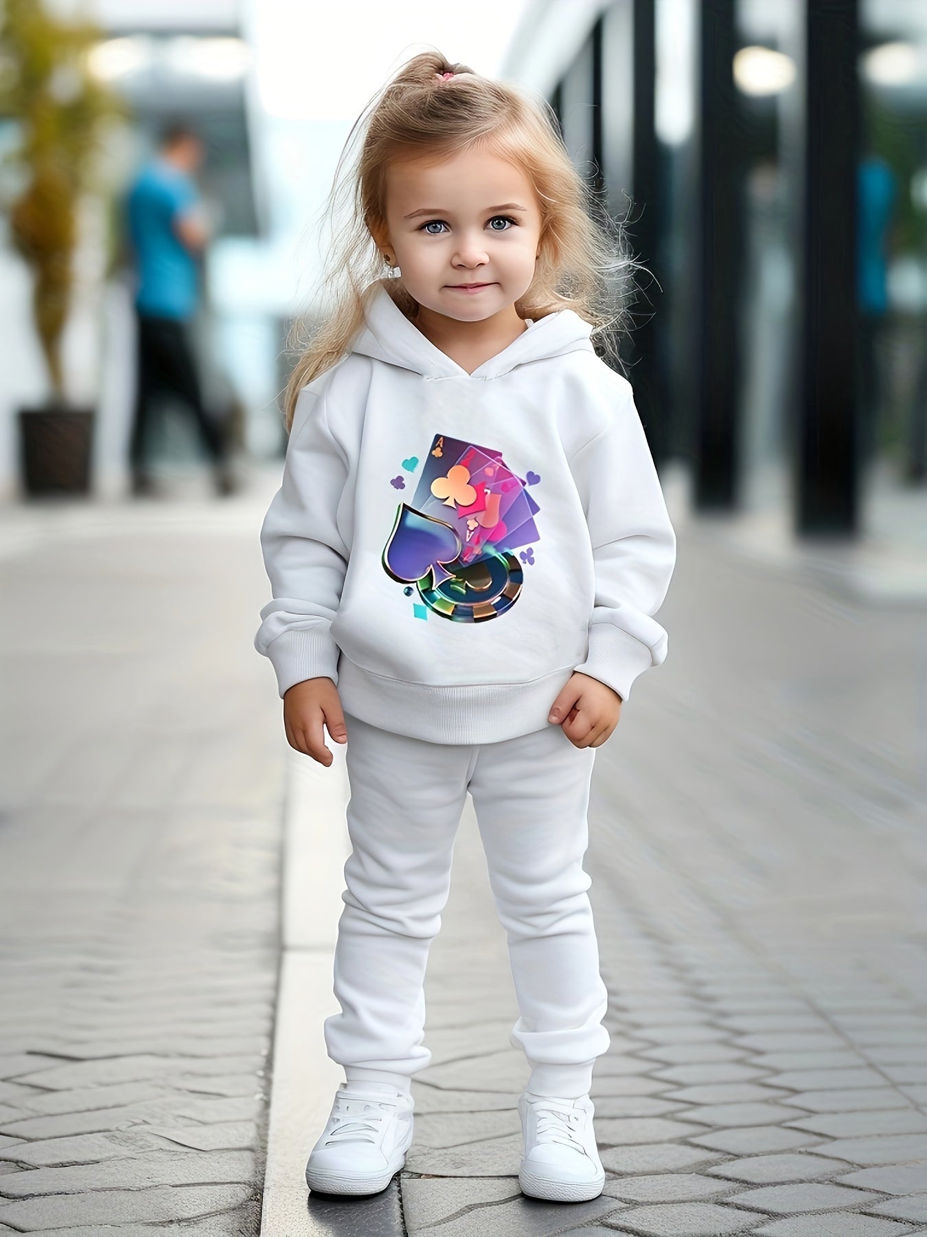 Girls 2pc Poker Pattern Hooded Sweatshirt & Sweatpants Set