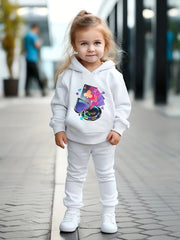 Girls 2pc Poker Pattern Hooded Sweatshirt & Sweatpants Set