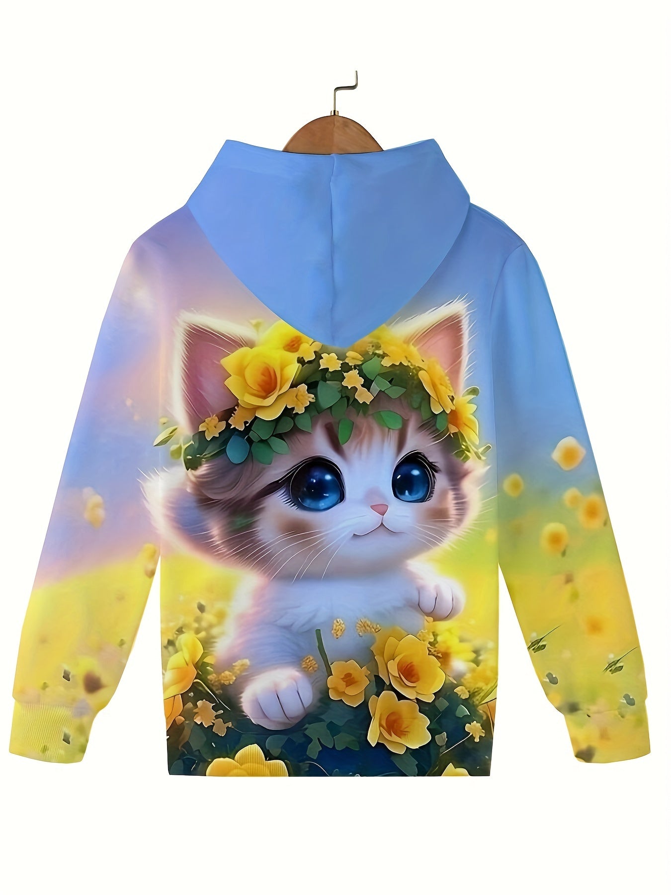 Sunshine Kitty Flower Sweatshirt Hoodie Comfy Hooded Pullover Girls Boys