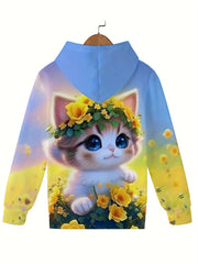 Sunshine Kitty Flower Sweatshirt Hoodie Comfy Hooded Pullover Girls Boys