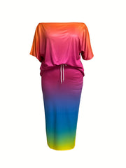 Women's Plus Ombre Print Tee & Split Skirt Set