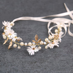 Golden Daisy Headband Hair Vine Ribbon Wedding Bridal Girls Women Headpiece