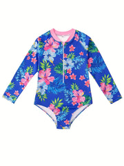 Girls' 3D Print Swimsuit for Beach Vacations & Sun Protection